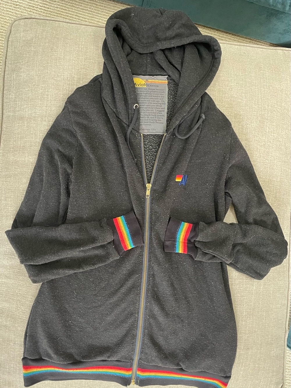 Aviator Nation black hoodie & sweatpants with rainbow trim - set - Picture 3 of 3